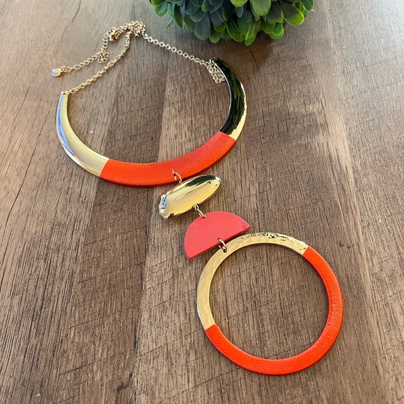 Orange Gold Tone Statement Drop Necklace - Picture 2 of 2